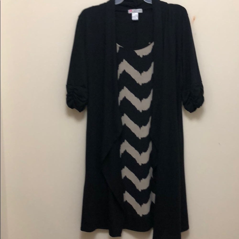Sexy black and cream dress with attached cardigan